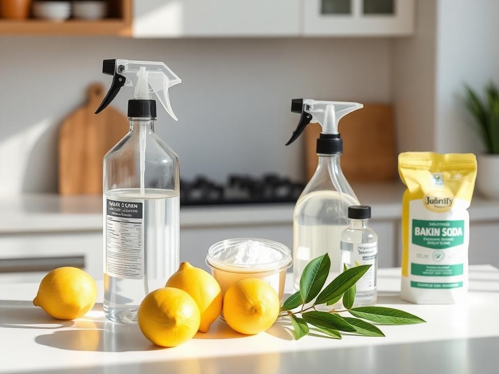 Natural eco-friendly cleaning products with lemons and baking soda